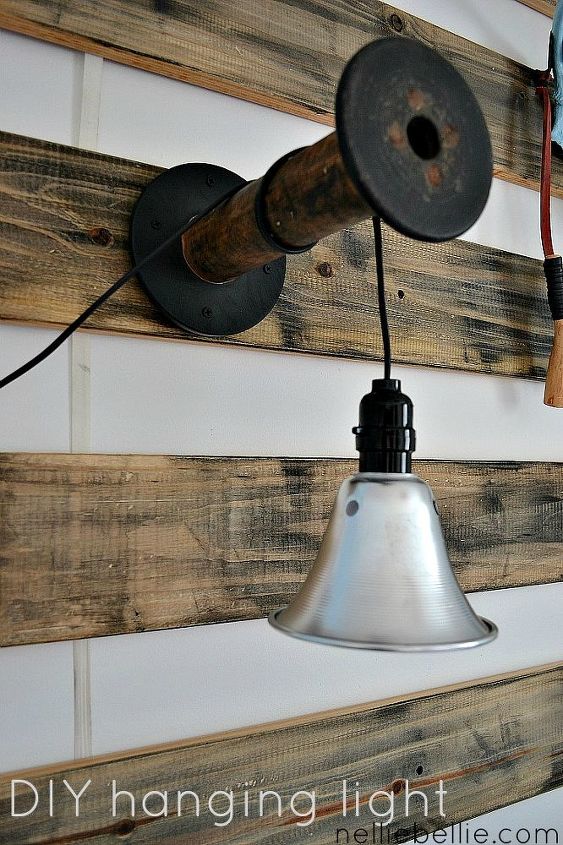 diy lights from funnel and or shoplight, lighting, repurposing upcycling, A shoplight hung on a vintage spool creates a great hanging light
