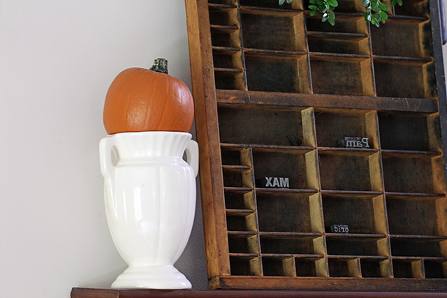 eclectic fall decor in my living room, repurposing upcycling, seasonal holiday d cor, Just plopping a faux pumpkin on top of a vase is instant fall decor