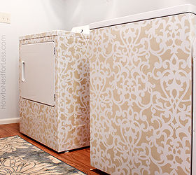 laundry room makeover, home decor, laundry rooms, organizing, Stenciled washer and dryer