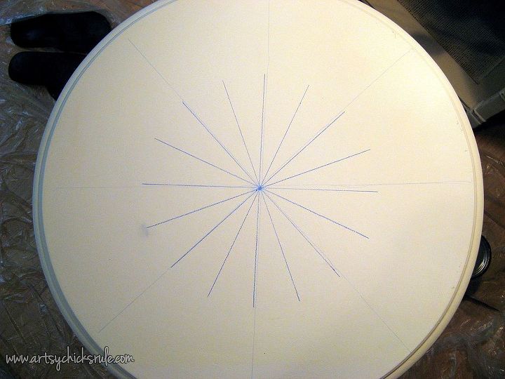 hand drawn painted compass rose tutorial chalk paint, chalk paint, painted furniture, repurposing upcycling, Finding the center and then drawing the first lines