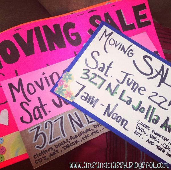 my garage yard moving sale tips, cleaning tips, outdoor living, 1 Marketing Signs Signs Signs I think for this quadruple sale we made about 15 signs and posted them on major streets and cross streets in the area the day before the sale We brought out all of our arts and crafts for this such