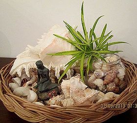 seashell decor in a basket inspired by the posts on hometalk, crafts