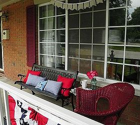 red white blue front porch updates, patriotic decor ideas, porches, seasonal holiday decor, wreaths, Added in some inviting seating