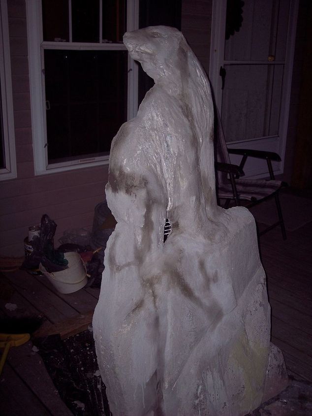 restoring a 65 year old cement statue, crafts, diy, how to, I let him dry over night and then I sanded chipped and put the details in The ear and mouth required a lot of attention