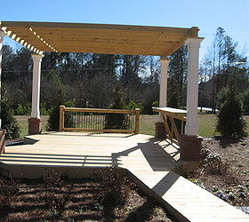 outdoor pergola with sitting area and fire pit, outdoor living