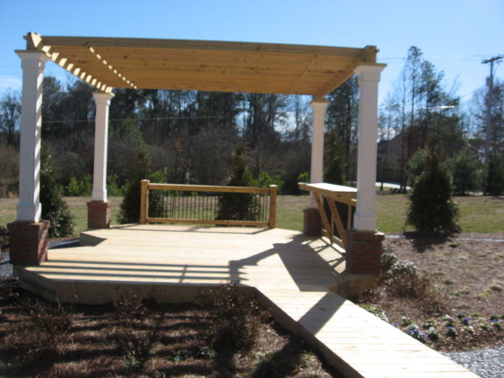 outdoor pergola with sitting area and fire pit, outdoor living