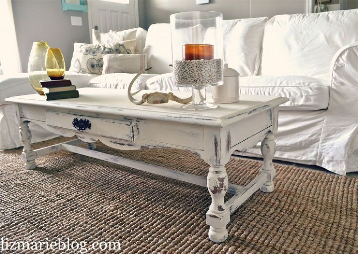 shabby chic white coffee table re do, home decor, painted furniture, shabby chic