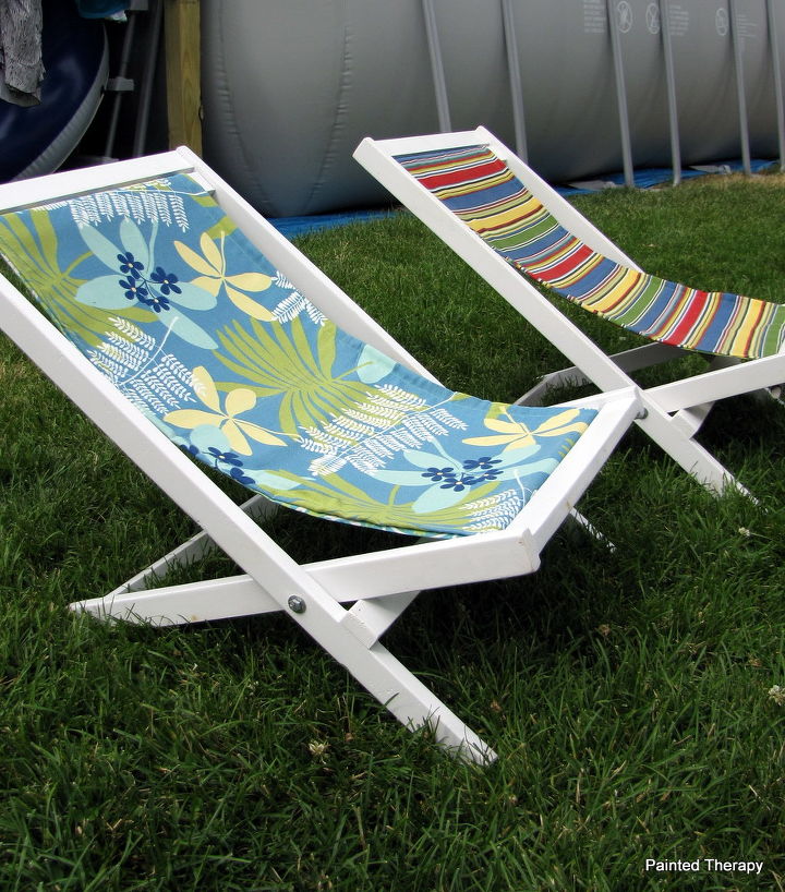 diy folding sling chairs, outdoor furniture, outdoor living, painted furniture, Of course I had to make a few for the kids Ana has plans for kid sized chairs too