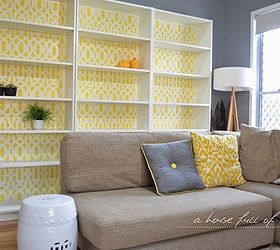decorate an ikea bookcase with stencils, home decor, living room ideas, painted furniture, storage ideas