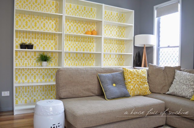 decorate an ikea bookcase with stencils, home decor, living room ideas, painted furniture, storage ideas