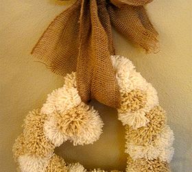 pom pom heart wreath, crafts, seasonal holiday decor, wreaths, I tied on a burlap ribbon making it easier to hang