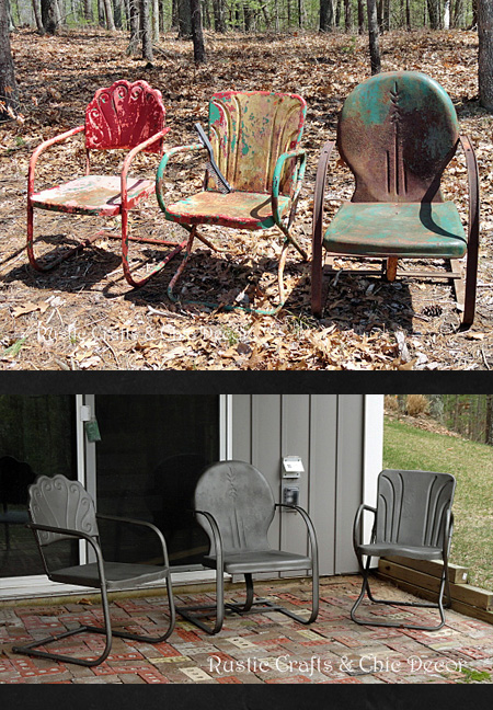 como pintar cadeiras externas de metal velhas e enferrujadas, antes e depois