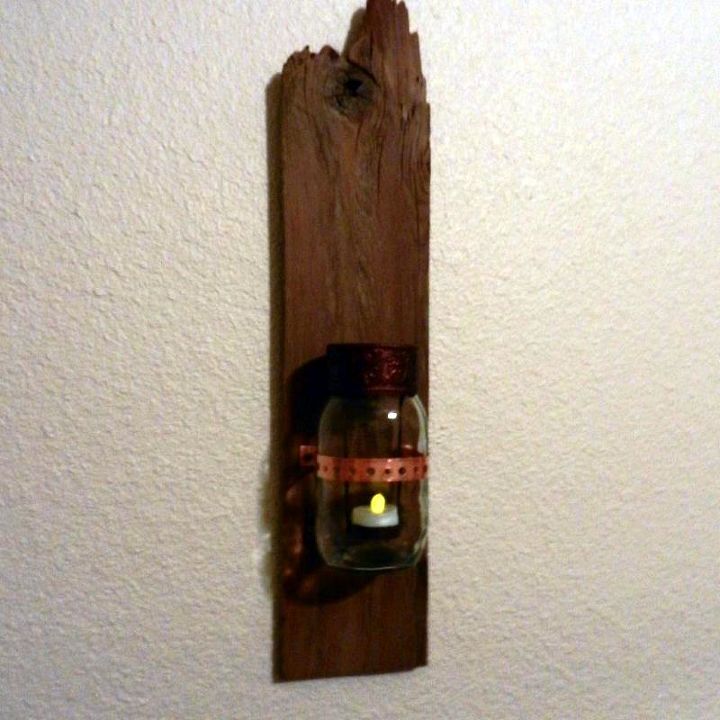 patio candle from recycled materials, crafts, repurposing upcycling, Rustic Candle on Recycled Fence Board