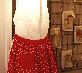 vintage aprons have heart for valentine s day decorating, christmas decorations, repurposing upcycling, seasonal holiday d cor, valentines day ideas, use a wire tomato cage over a floor lamp to create a mannequin dress form that lights up add a white dress and red vintage apron for Valentine s Day homewardfounddecor com
