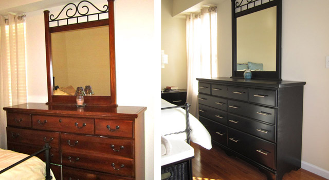 from traditional to modern master bedroom furniture makeover, bedroom ideas, painted furniture, Before After Dresser