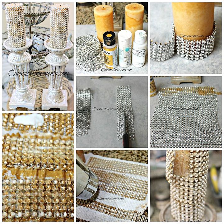 candle and candlestick decoration ideas, crafts, home decor, repurposing upcycling, Instead of using actual mother of pearl pieces I used some bling on a roll and some paints For full tutorial you can go here