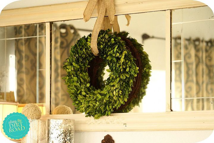 lovin these wreaths from antique farmhouse, christmas decorations, seasonal holiday d cor, wreaths, Boxwood burlap and mercury glass what a wonderful combo