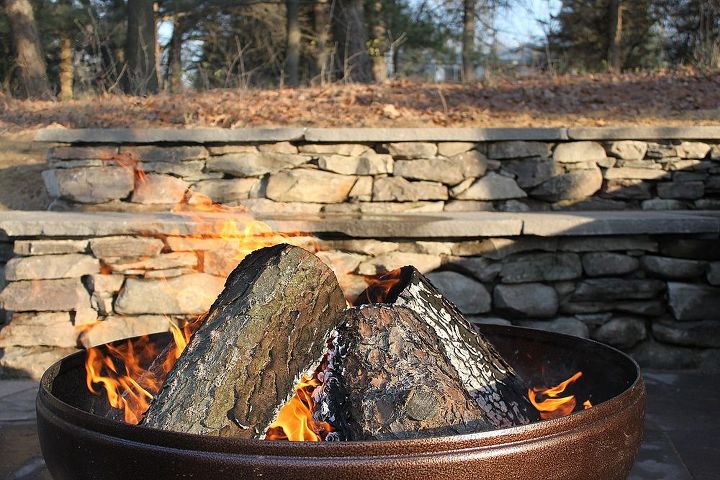 stone wall and patio with fire pit, outdoor living, patio, Natural stone wall and patio with fire pit Ypsilanti MI Stay warm soak in the laughter and create everlasting memories
