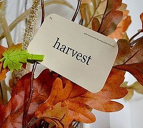 our 2013 fall mantel, seasonal holiday d cor, wreaths, These simple Fall cards I ve had for a few years pop up all over our house this time of year mini leaf clothespins make them easy to attach to a few branches