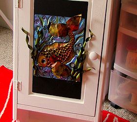 embossed fish cabinet, crafts, kitchen cabinets, Adding embossed aluminum art to a bathroom cabinet