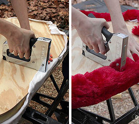 galvanized tub storage bench, diy, how to, repurposing upcycling, To secure the foam cover the foam with the old t shirt Trim and staple the edges Repeat the same process with your furry fabric
