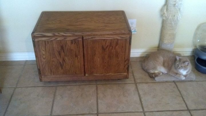 new kitty potty repurposed cabinet, painted furniture, repurposing upcycling, Louis seems to like being near his new potty