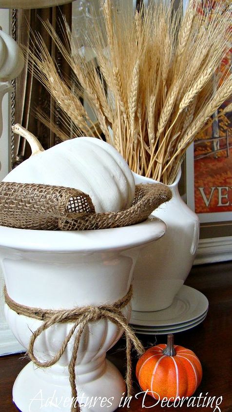 our 2012 fall dining room, dining room ideas, seasonal holiday decor, Pumpkins and wheat and burlap oh my