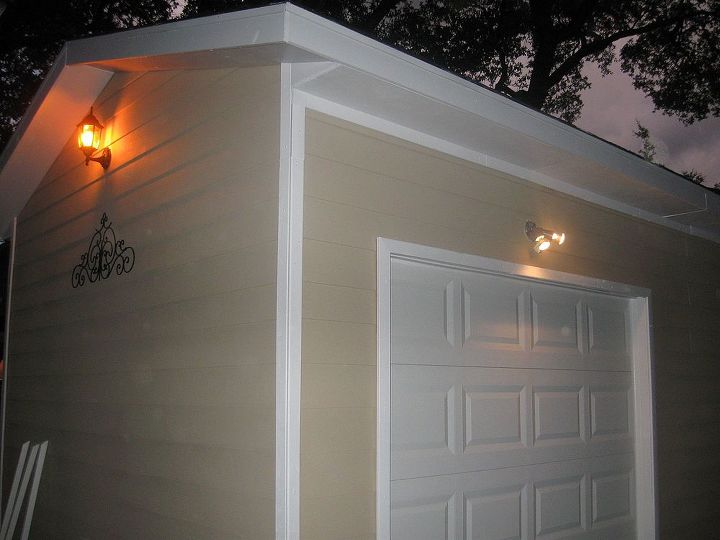 building a backyard shed shop, Exterior lighting was added