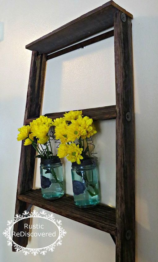 little ladder with blue jars for flowers, flowers, gardening, home decor, repurposing upcycling