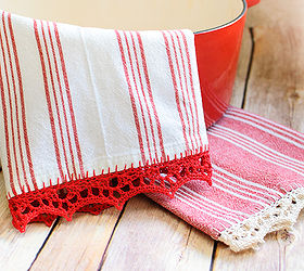 crochet edged tea towels, crafts