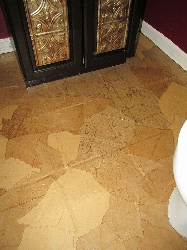 guest bathroom paper bag floors, bathroom ideas, flooring, repurposing upcycling, tile flooring, Close up view of the paper bag floor