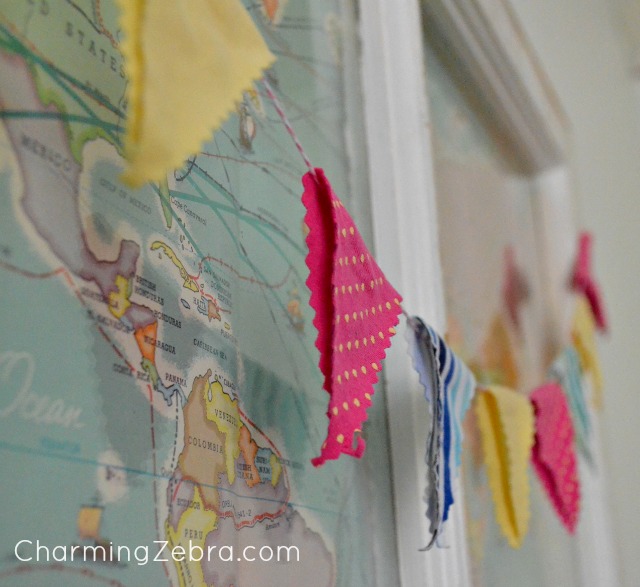 vintage map window, crafts, repurposing upcycling, Fabric Pennant Garland