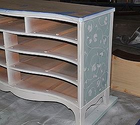 chic painted dresser redo, painted furniture, I hand drew the design with a white chalk pencil and then painted in my design