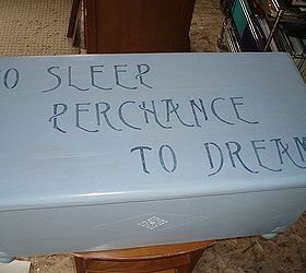 refinished dreamer cedar chest, painted furniture, I didn t like the white lettering so took a step back wiped it off and decided to go with midnight blue