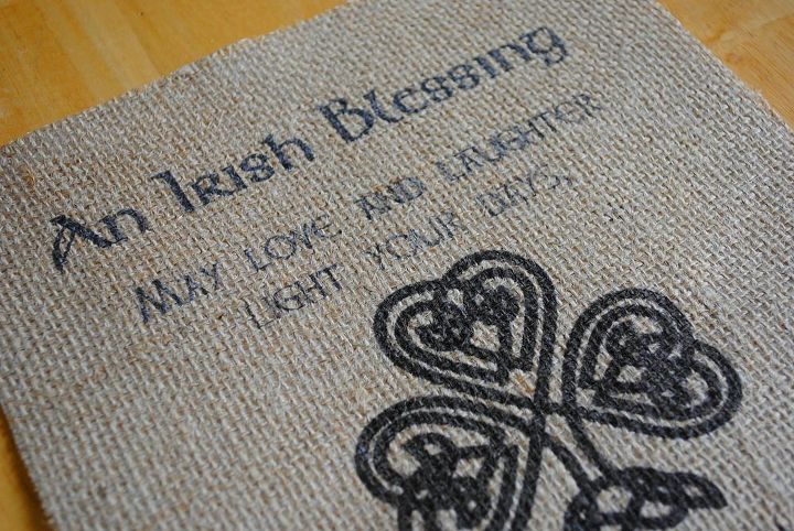 printed burlap irish blessing wall art, crafts, seasonal holiday decor, After printing before peeling the freezer paper off the back