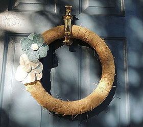 diy burlap wreath, crafts, wreaths, The final product hanging on my front door