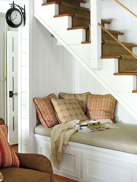 10 ways to use space under stairs, closet, stairs, storage ideas, Reading nook