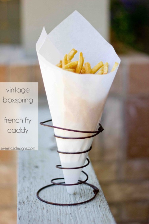 rusty bed spring coils repurposed upcycled, painted furniture, Can hold french fries or popcorn