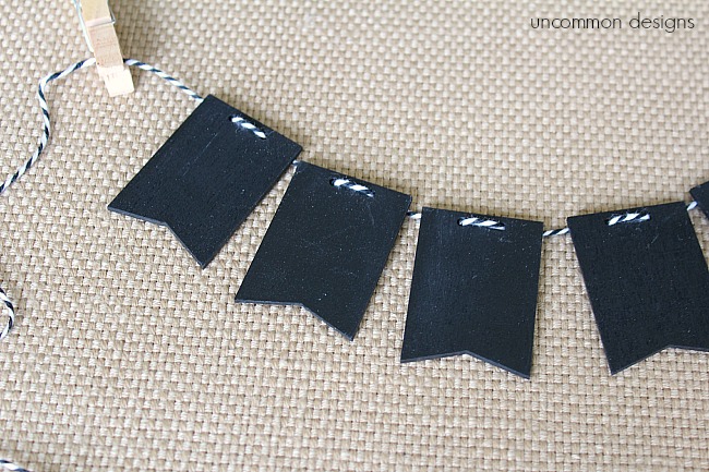 diy monogrammed burlap canvas, chalkboard paint, crafts, A chalkboard paint bunting to personalize