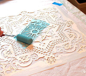 holiday stenciled table runner using drop cloth royal studio design, crafts, painting, seasonal holiday decor, Roll paint on with foam roller