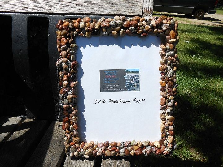 my lake superior rock collection, crafts, home decor, pallet, repurposing upcycling, 8x10 photo frame SOLD for 25 Orders accepted and welcomed