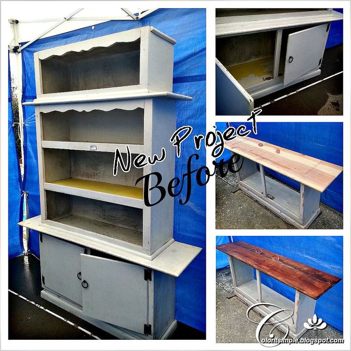 trash to treasure hutch transformation, painted furniture, This is before on the left the right is after we stripped and stained