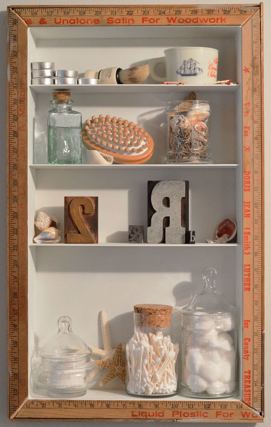medicine cabinet makeover using vintage yard sticks, home decor, kitchen cabinets