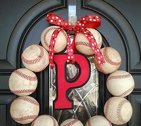 play ball repurposed baseballs wreath, crafts, wreaths, String on a coat hanger and add embellishments