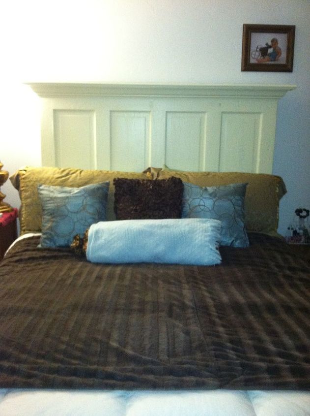 queen size 4 panel door headboard, painted furniture, repurposing upcycling, shabby chic, I just received this pic from one of our Customers that wanted a Popcorn White Door Headboard Thank you again for the business