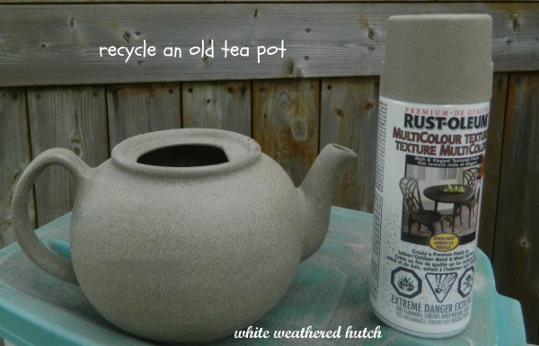 recycling and old tea pot, crafts, gardening, repurposing upcycling, after one coat of Rust oleum