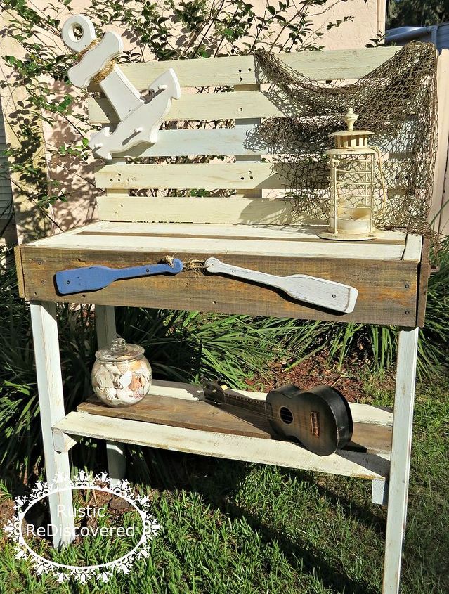 nautical potting bench patio bar, gardening, painted furniture, repurposing upcycling, rustic furniture