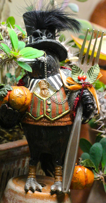 thanksgiving decor using a cast of characters part two, halloween decorations, seasonal holiday d cor, thanksgiving decorations, Lord Claude s true colors prove him to be shy as you might surmise from this picture of him in my succulent garden