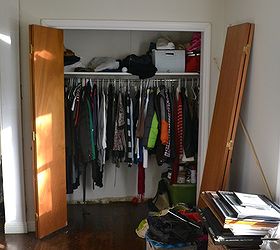 diy cottage closet door makeover, closet, diy, doors, how to, tools, woodworking projects, Here s what the closet looked like before Yuck