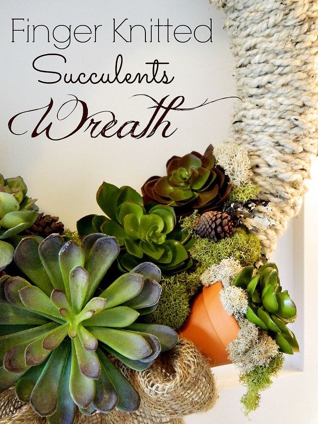 finger knitted succulents wreath, crafts, wreaths, Finger knitting tutorial coming soon